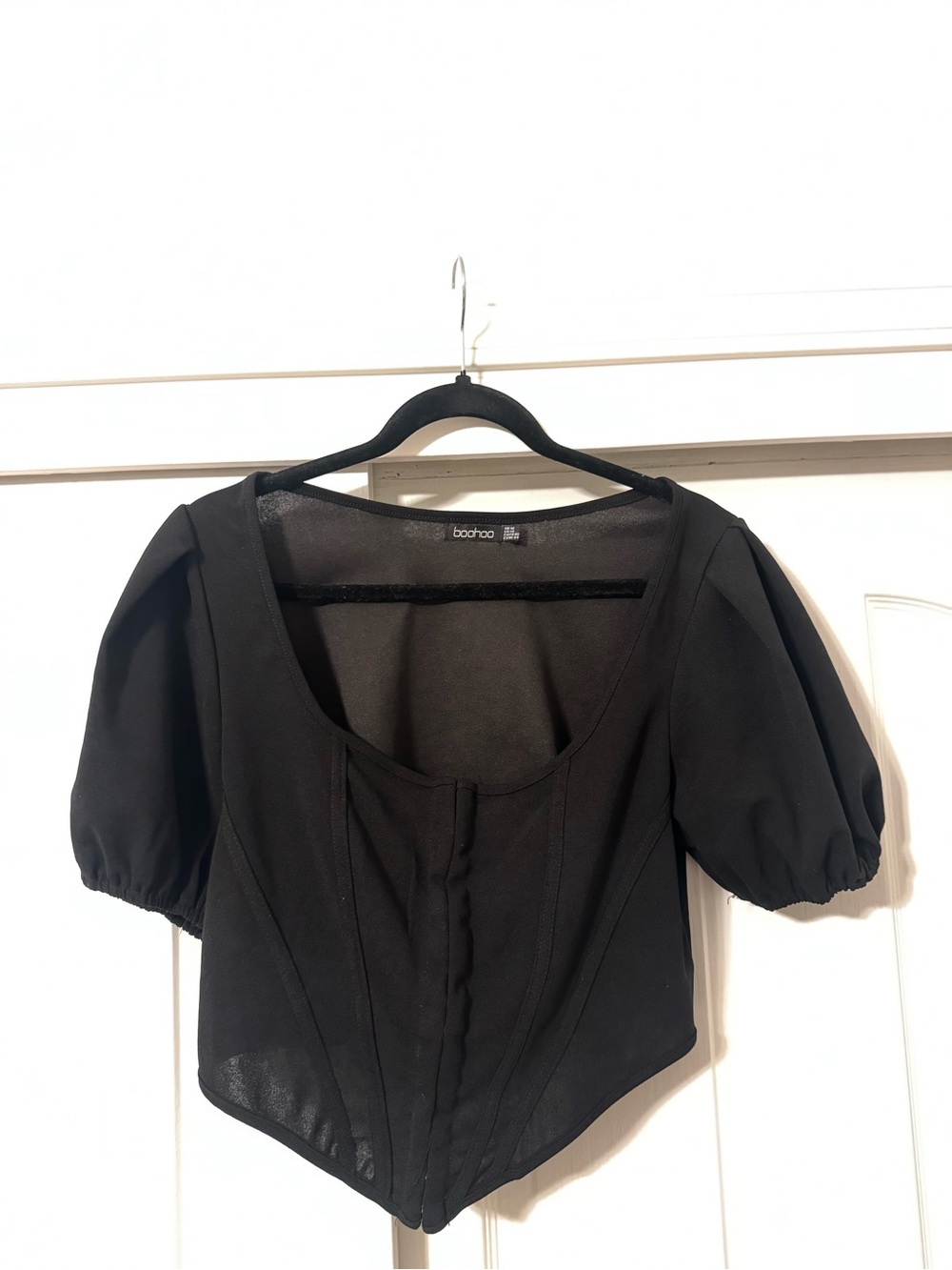 Boohoo Black Corset Puff Sleeve Top